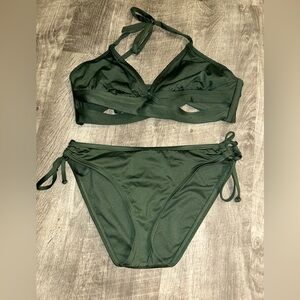 Kona Sol Dark Green Cutout Halter Bikini